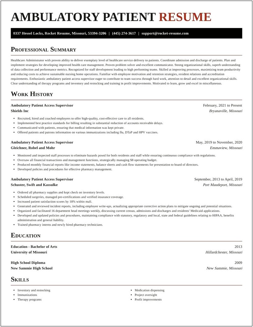 Sample Resume For Patient Access Supervisor