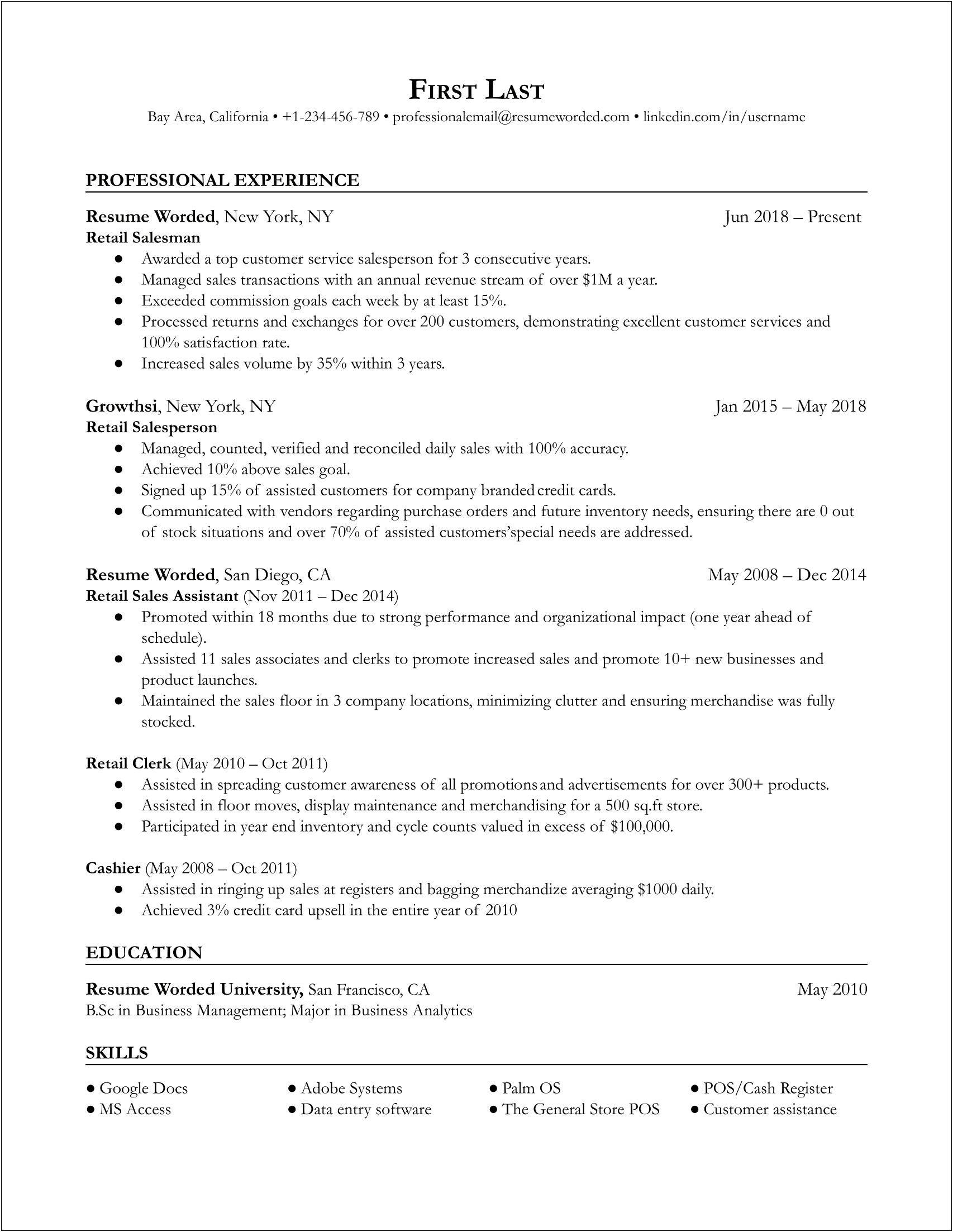 Sample Resume For People Who Worked In Retail
