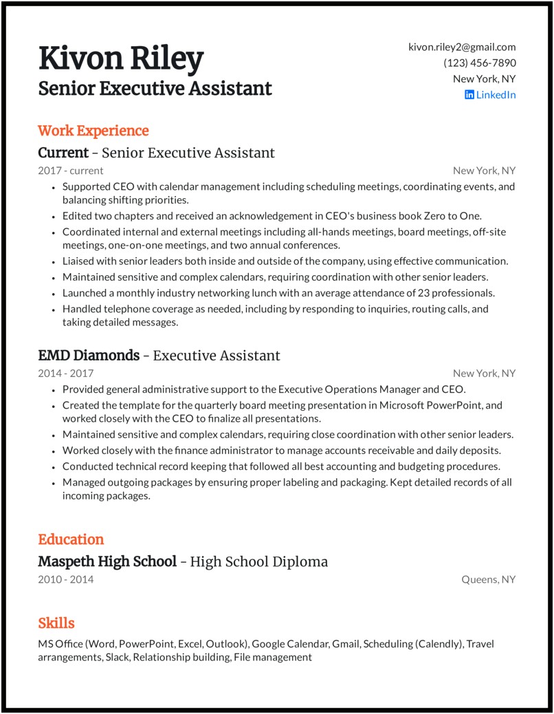 Sample Resume For Personal Assistant To Ceo