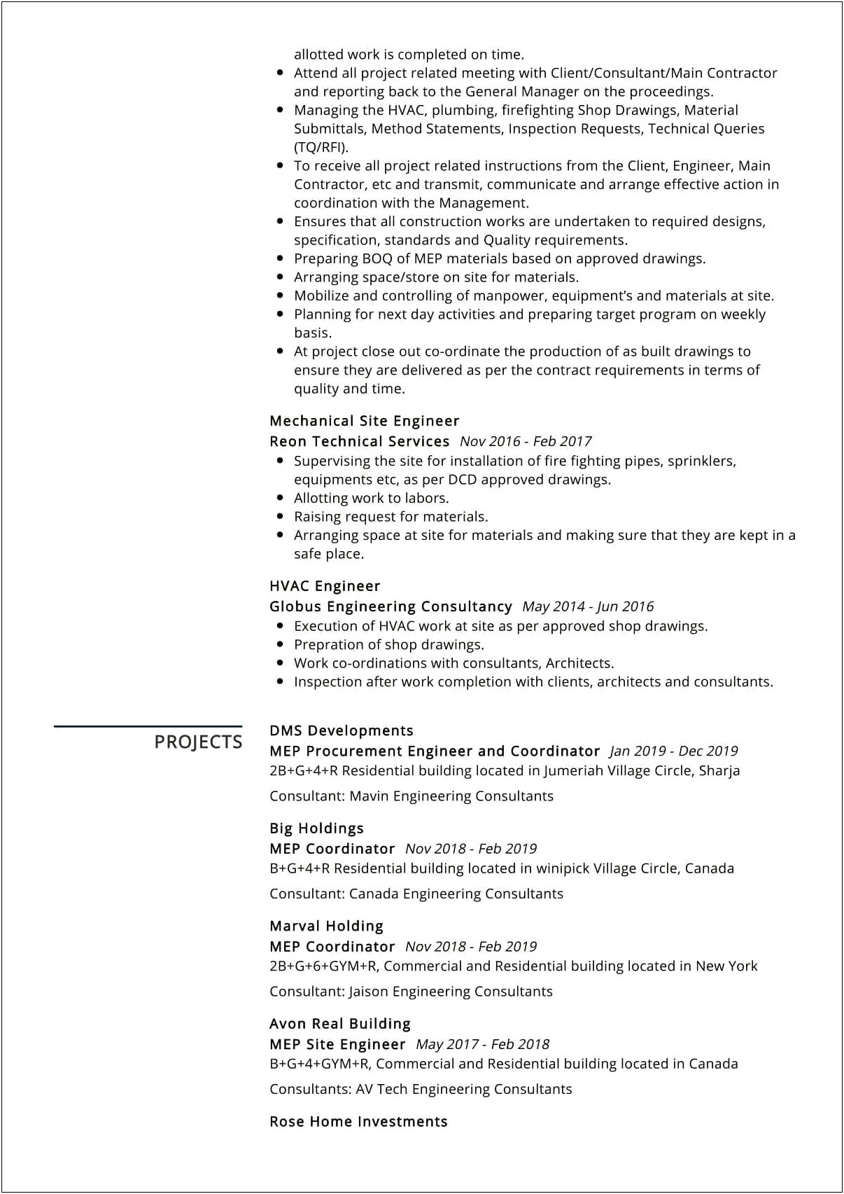 Sample Resume For Plumbing Project Manager