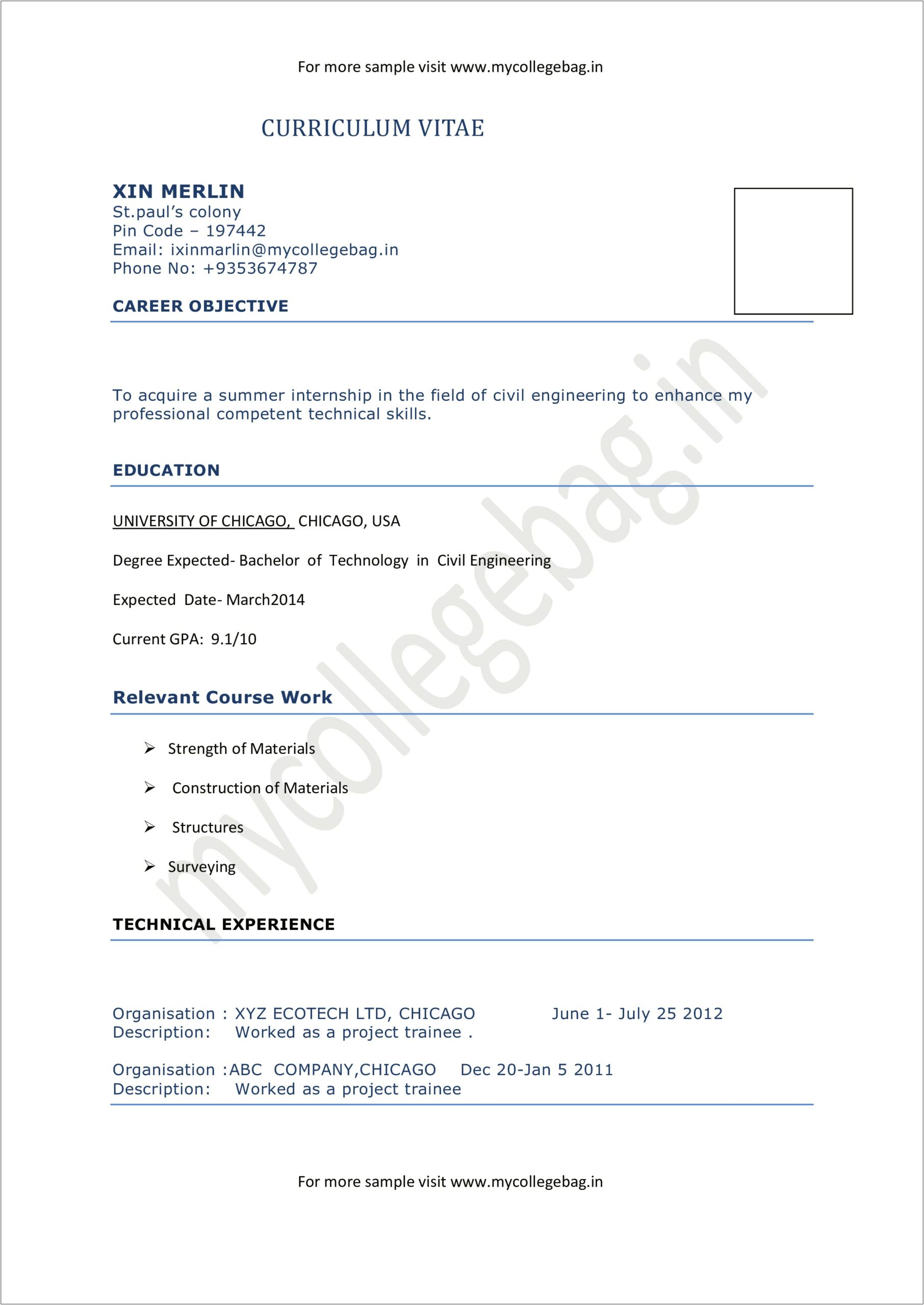 Sample Resume For Professional Civil Engineer