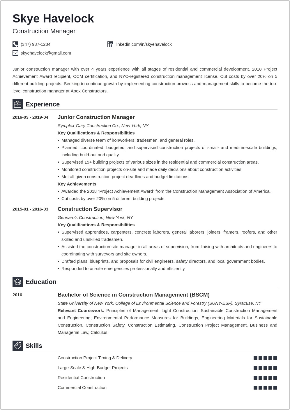 Sample Resume For Project Manager Electrical