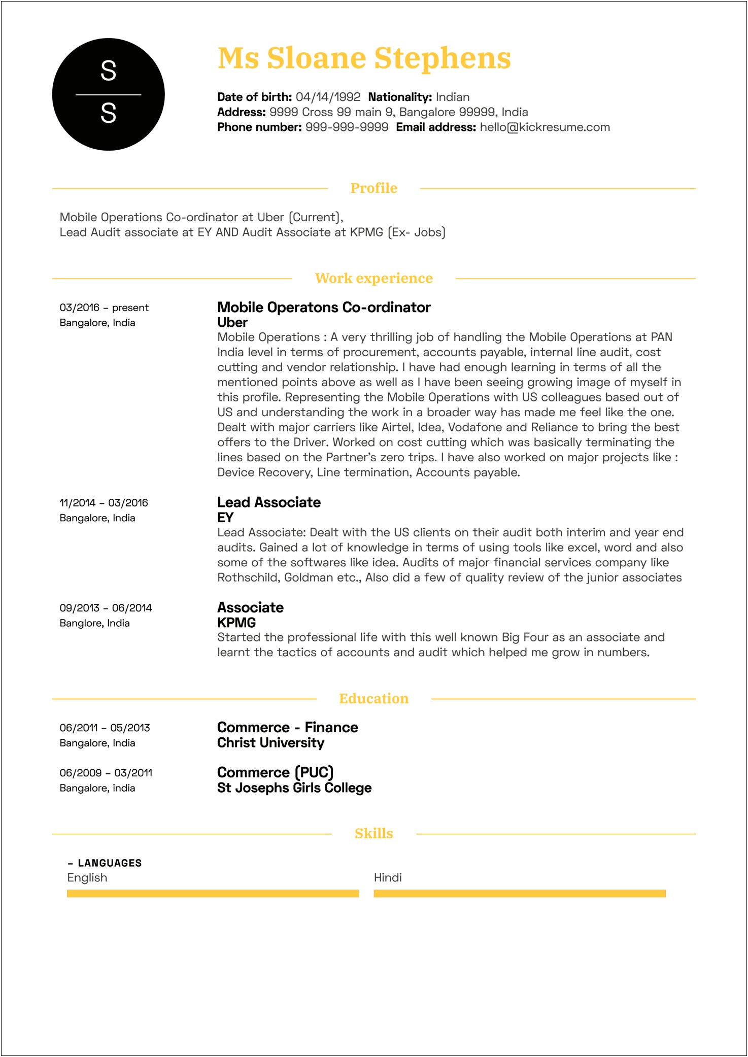 Sample Resume For Project Manager It India