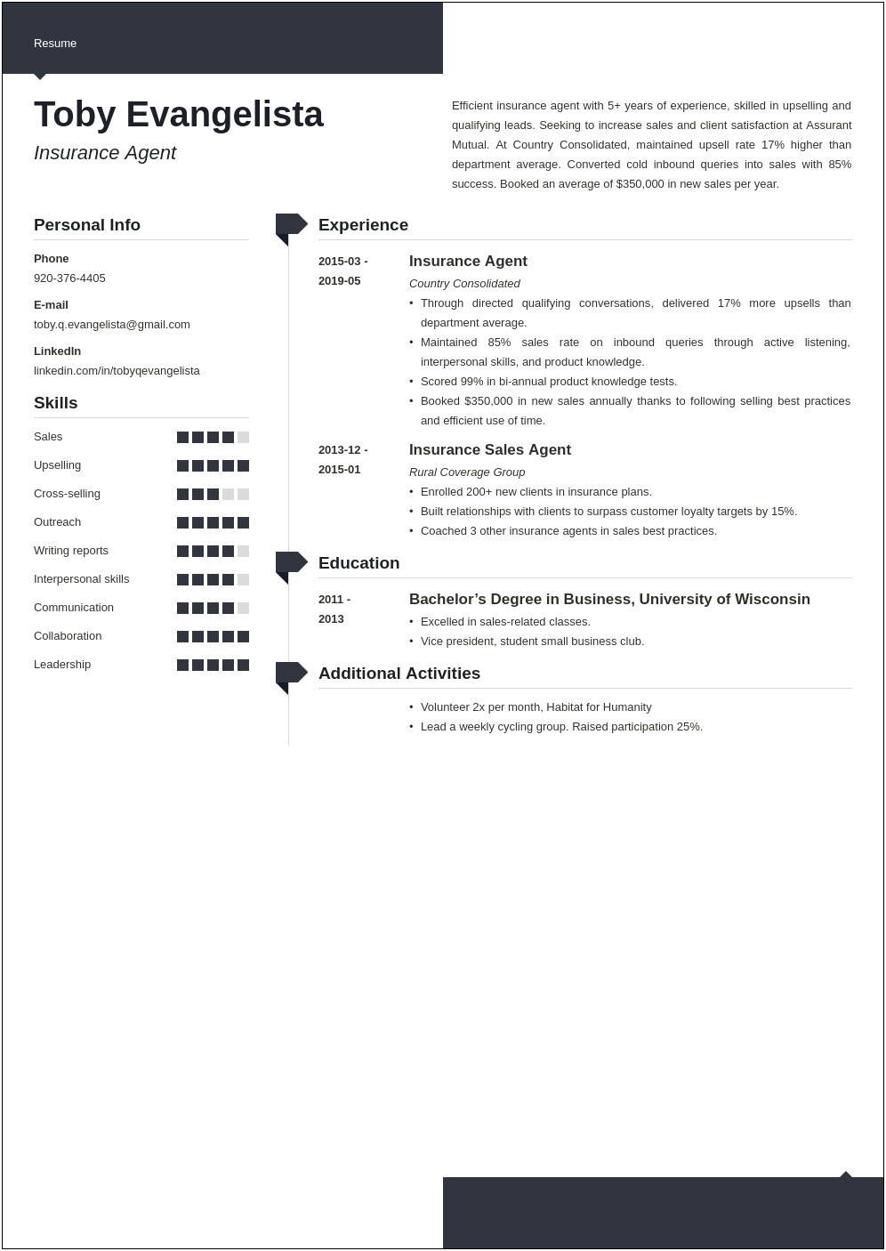 Sample Resume For Property And Casualty Insurance Agent