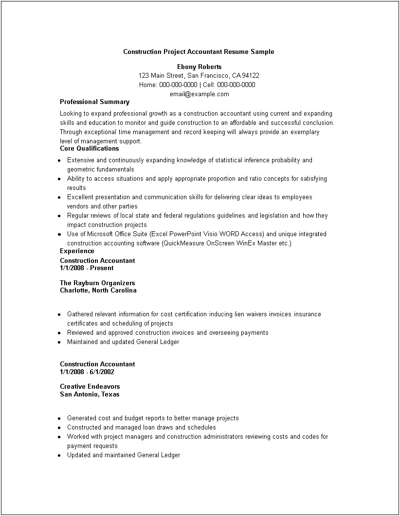 Sample Resume For Property Management Accountant