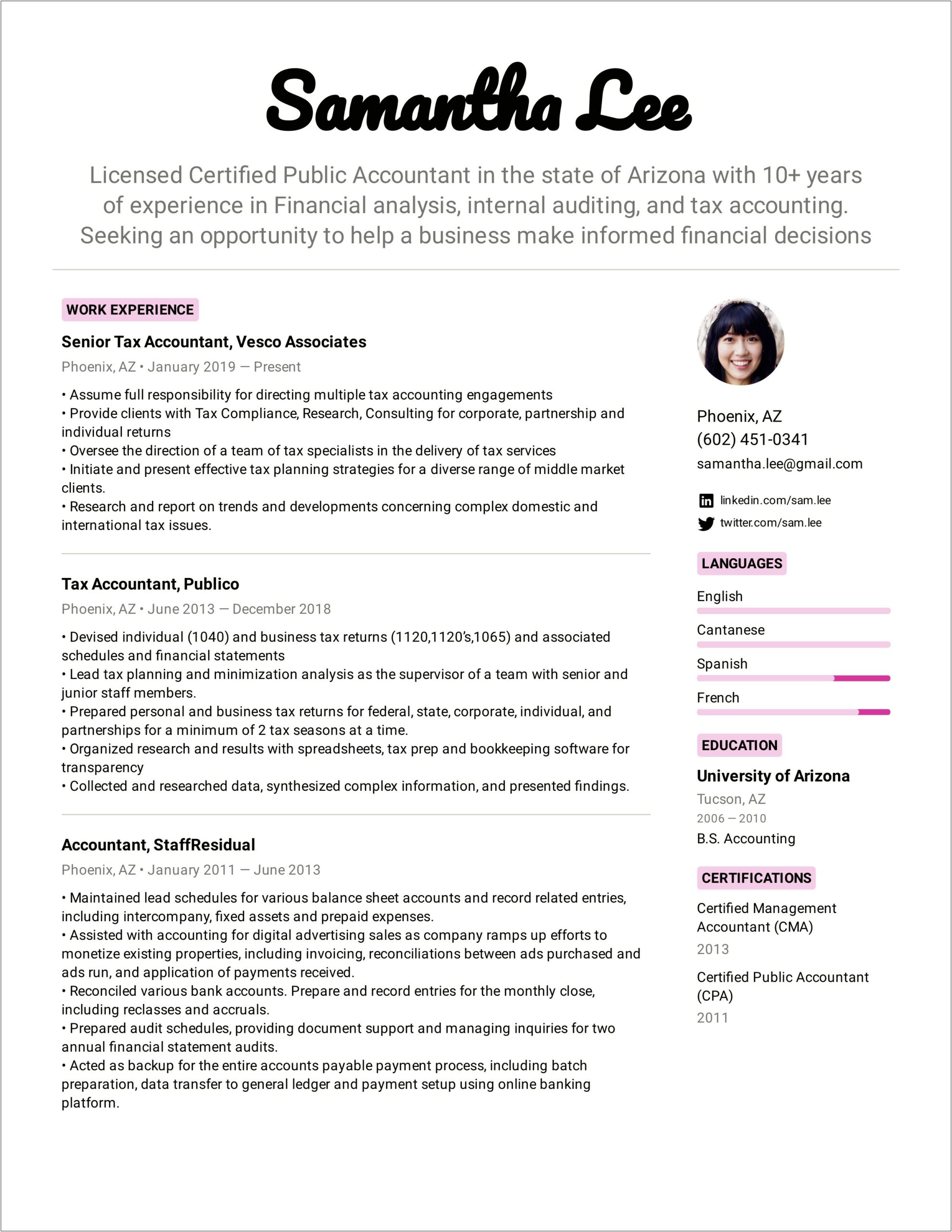 Sample Resume For Public Accounting Manager