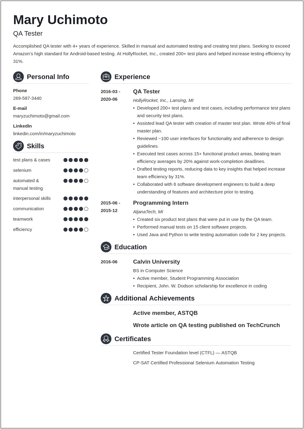 Sample Resume For Qa Manual Tester