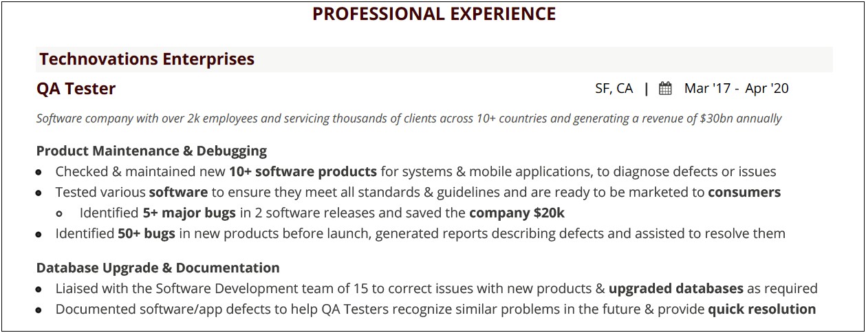 Sample Resume For Qa Web Tester