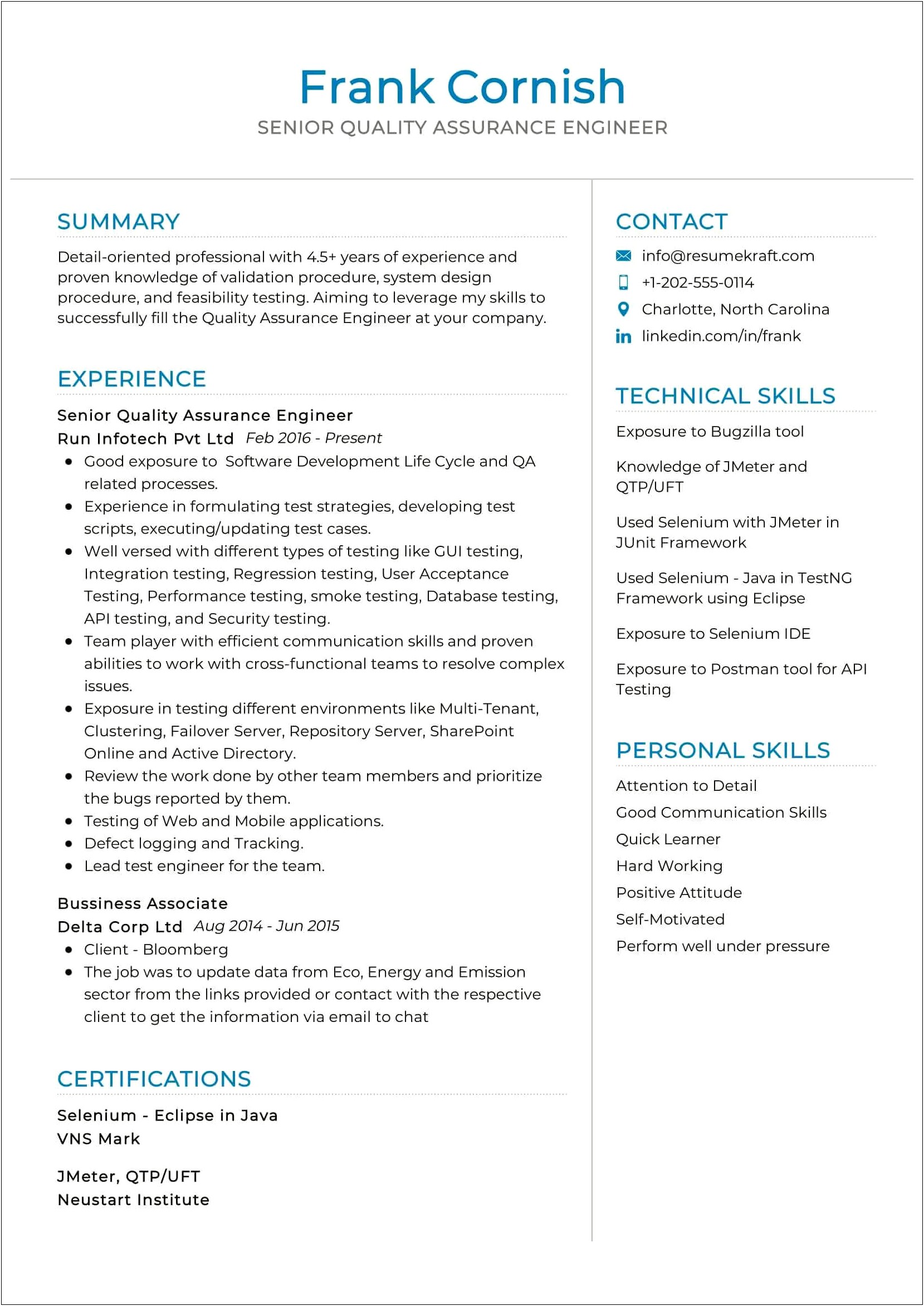 Sample Resume For Qtp Automation Tester