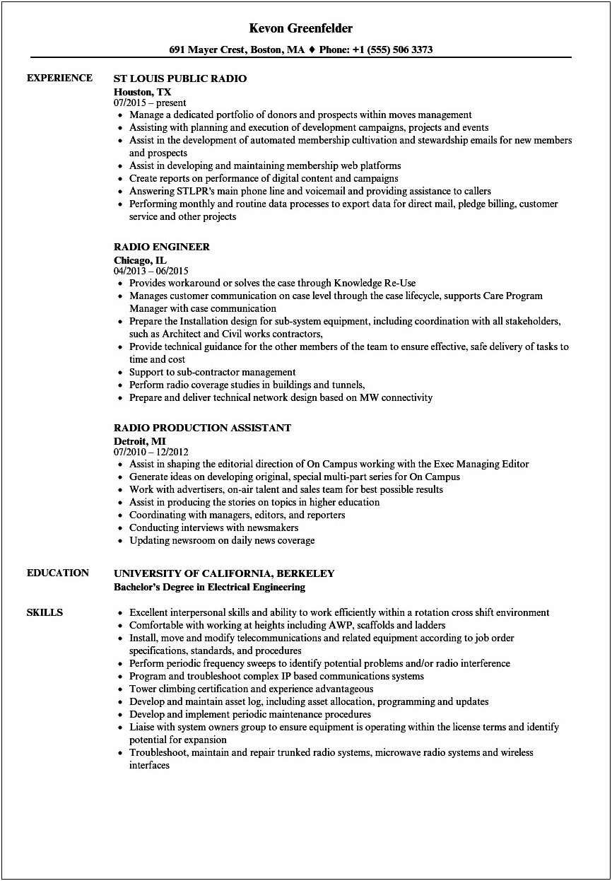 Sample Resume For Radio Jockey Job