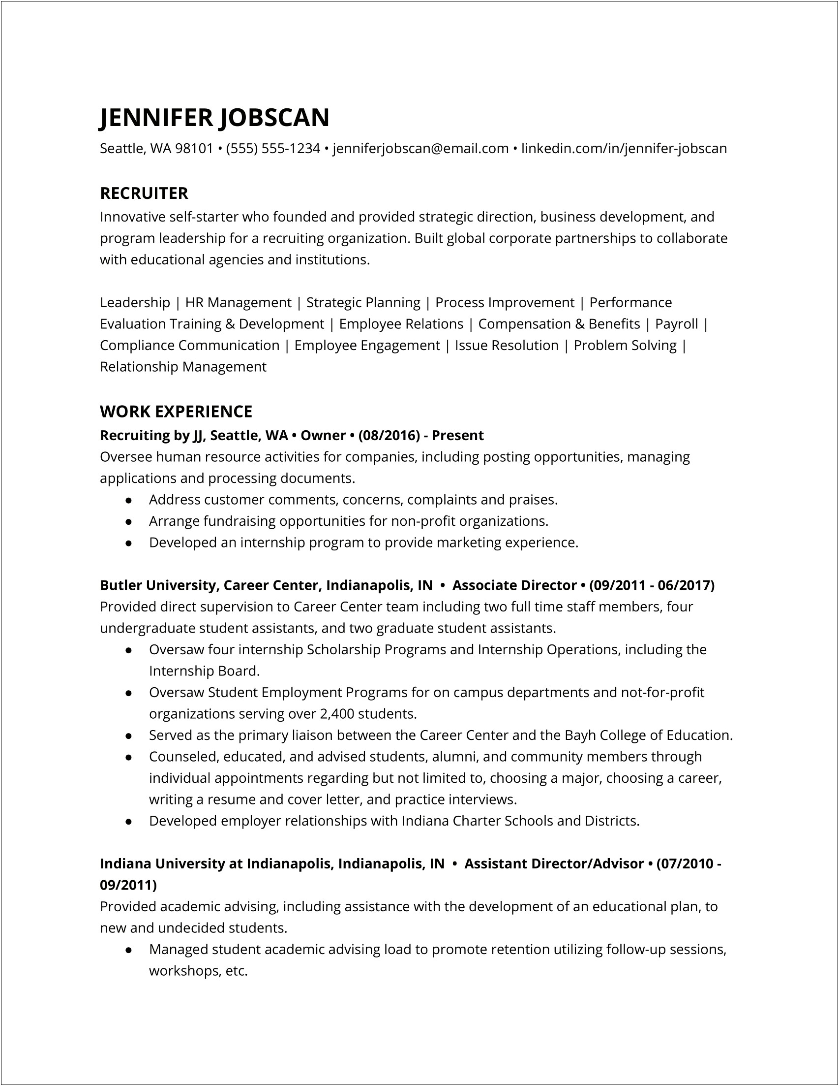 Sample Resume For Recruiter Without Experience