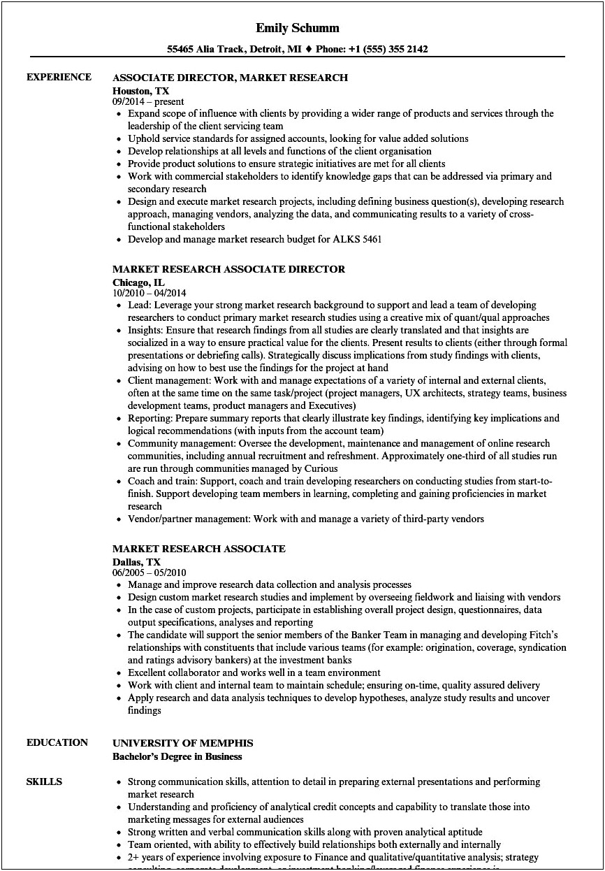 Sample Resume For Research Associate Position