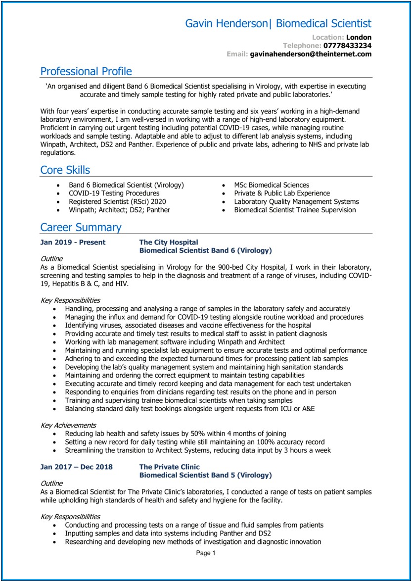Sample Resume For Research Scientist Position