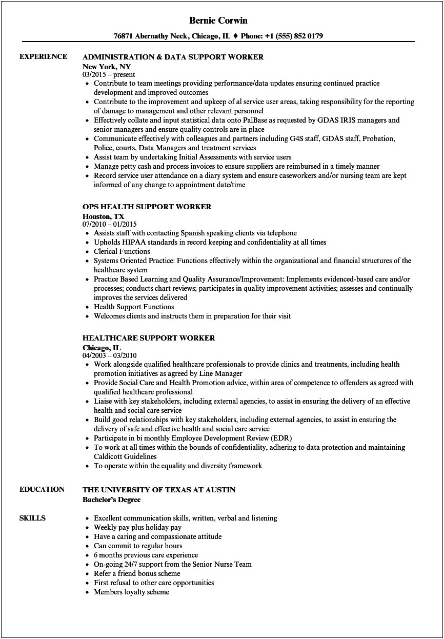 Sample Resume For Residential Support Worker