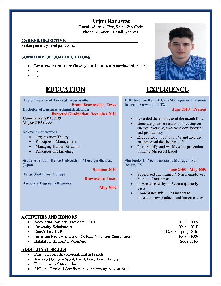Sample Resume For Sales And Marketing Fresher