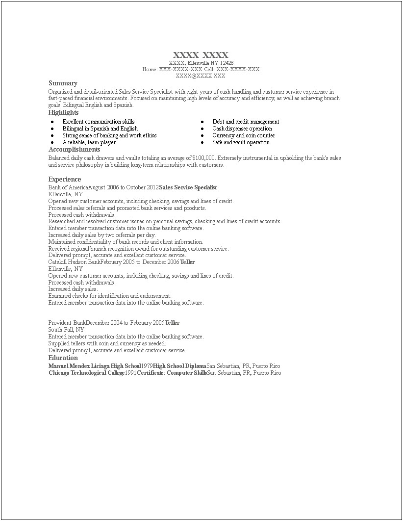 Sample Resume For Sales And Service Specialist