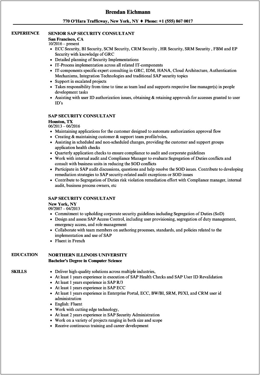 Sample Resume For Sap Technical Consultant
