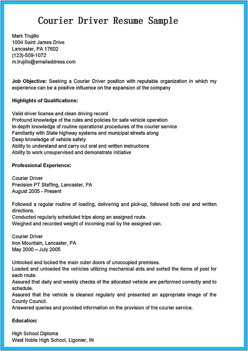 Sample Resume For School Bus Driver Position