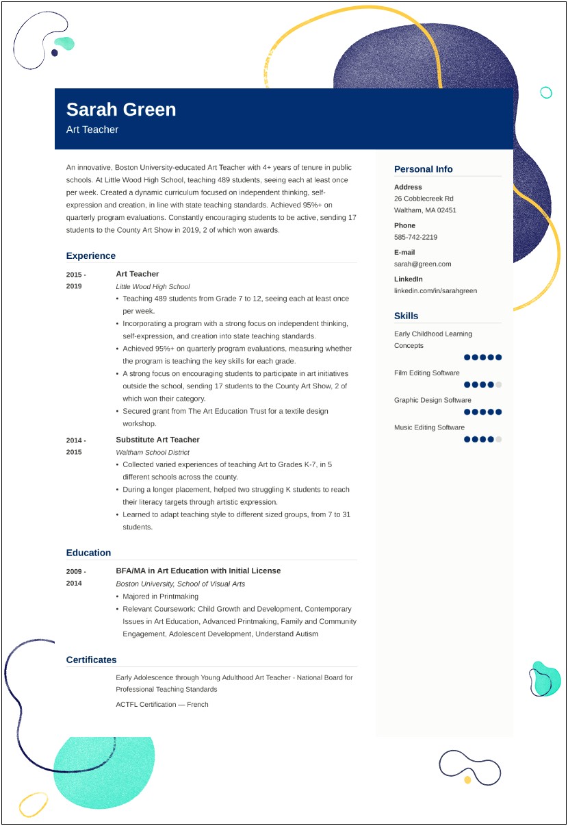 Sample Resume For School Principal Position In India