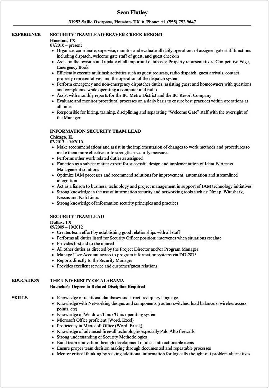Sample Resume For Security Officer Position