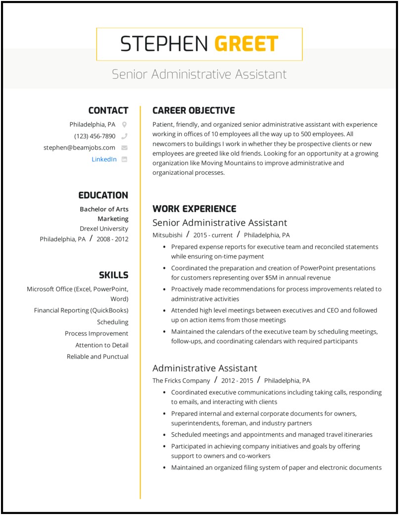 Sample Resume For Senior Administrative Officer