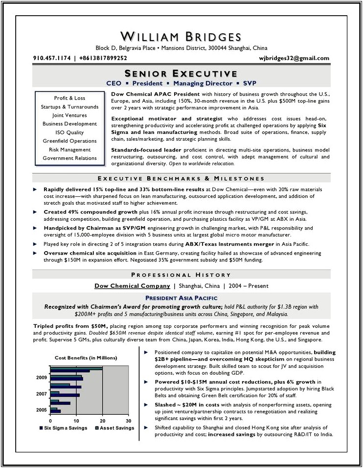 Sample Resume For Senior Executive Ceo