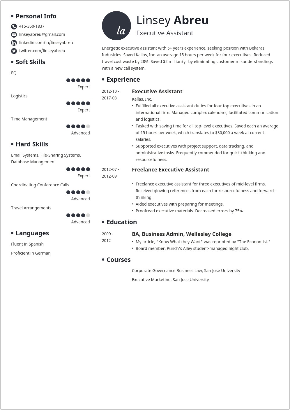 Sample Resume For Senior Level Executive Assistant