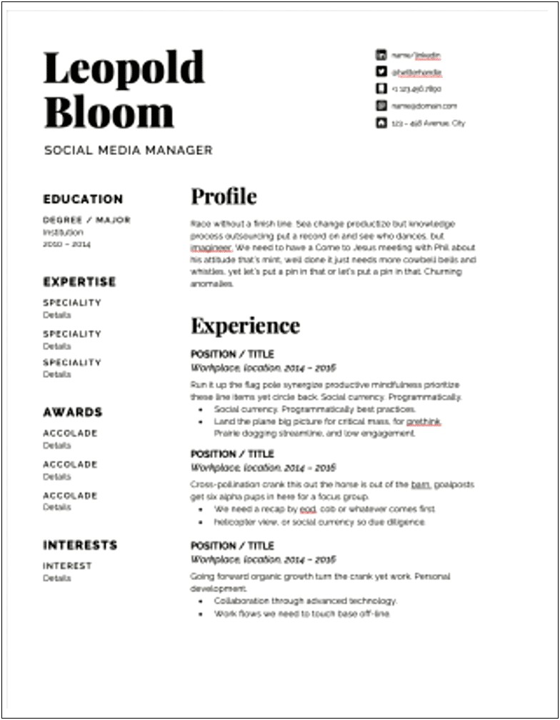 Sample Resume For Social Media Coordinator