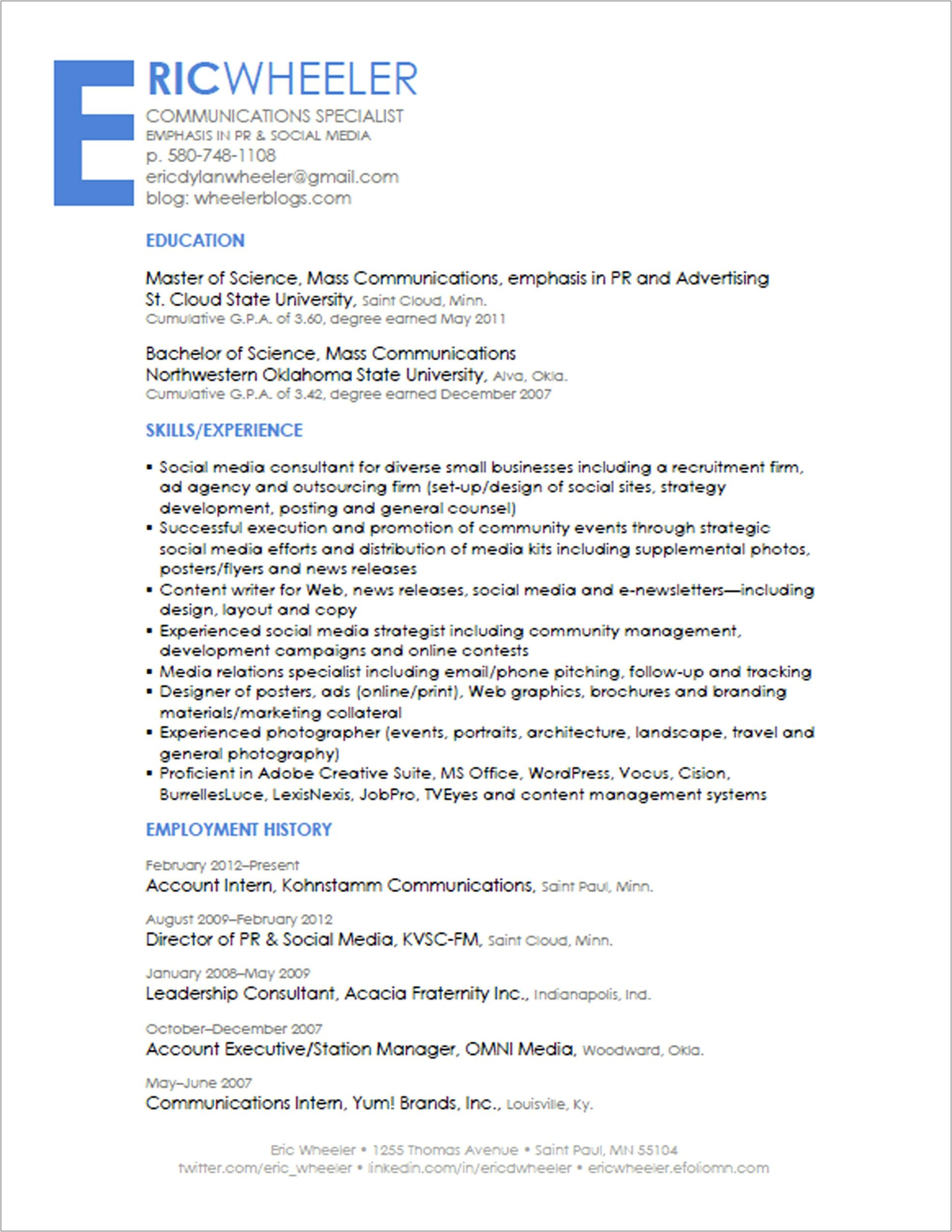 Sample Resume For Social Media Specialist