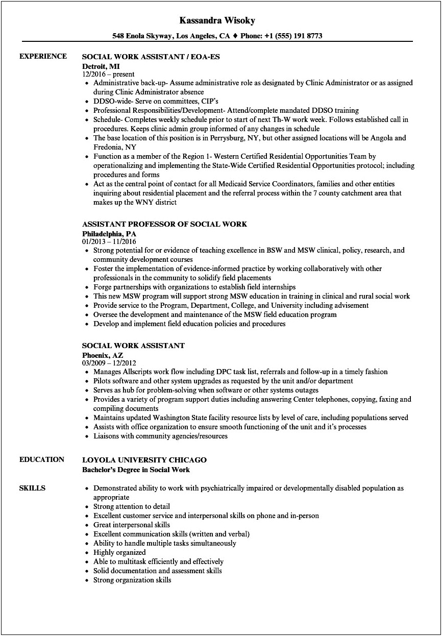 Sample Resume For Social Worker Supervisor