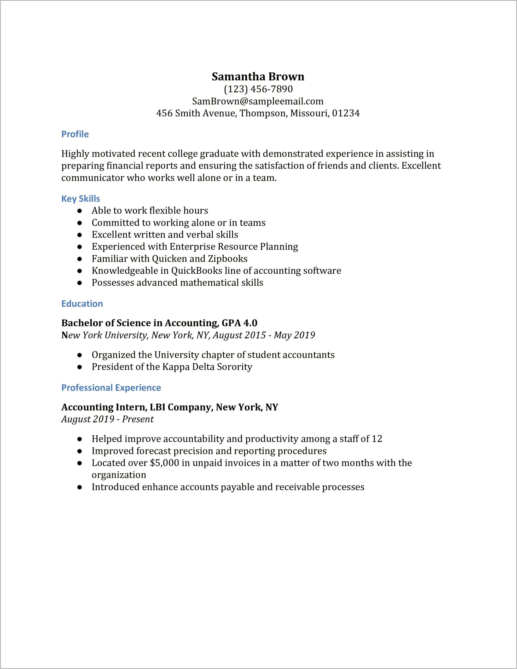 Sample Resume For Someone Working Alone