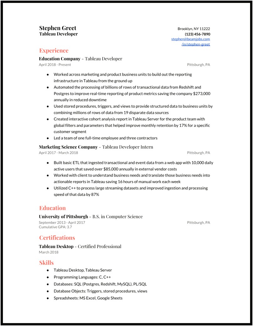 Sample Resume For Sql Developer 2 Years Exp