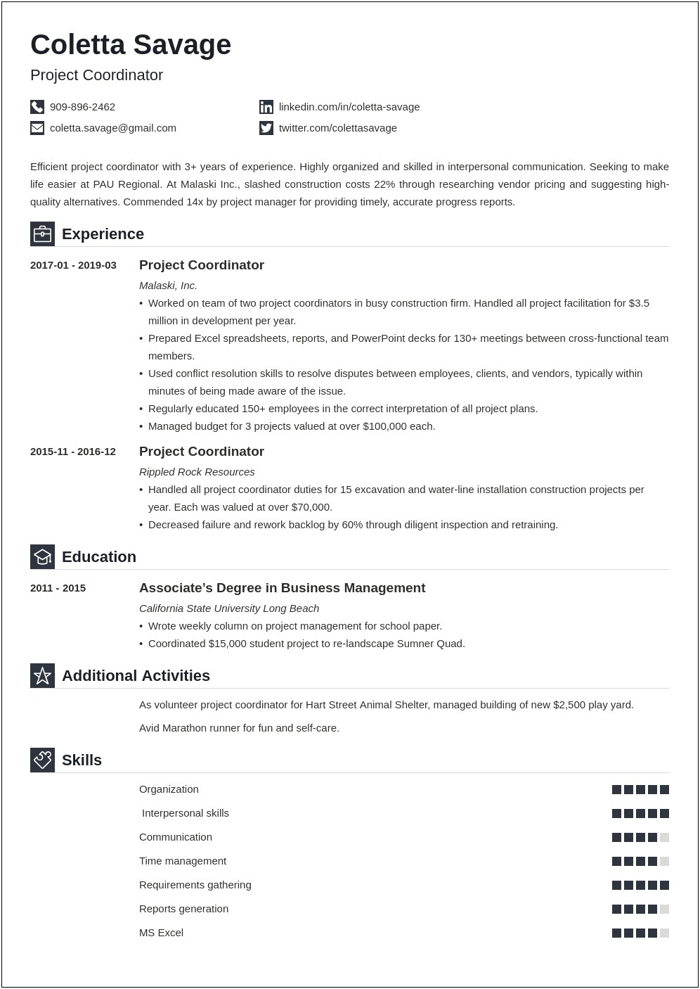 Sample Resume For Student Services Coordinator