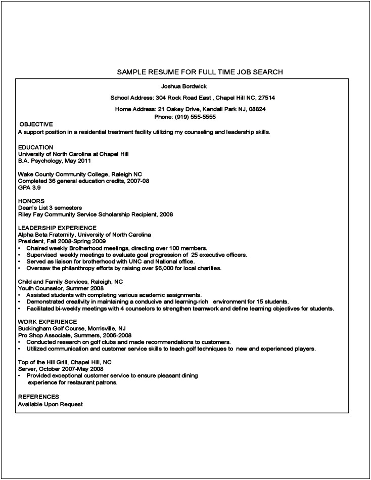 Sample Resume For Students With Work Experience