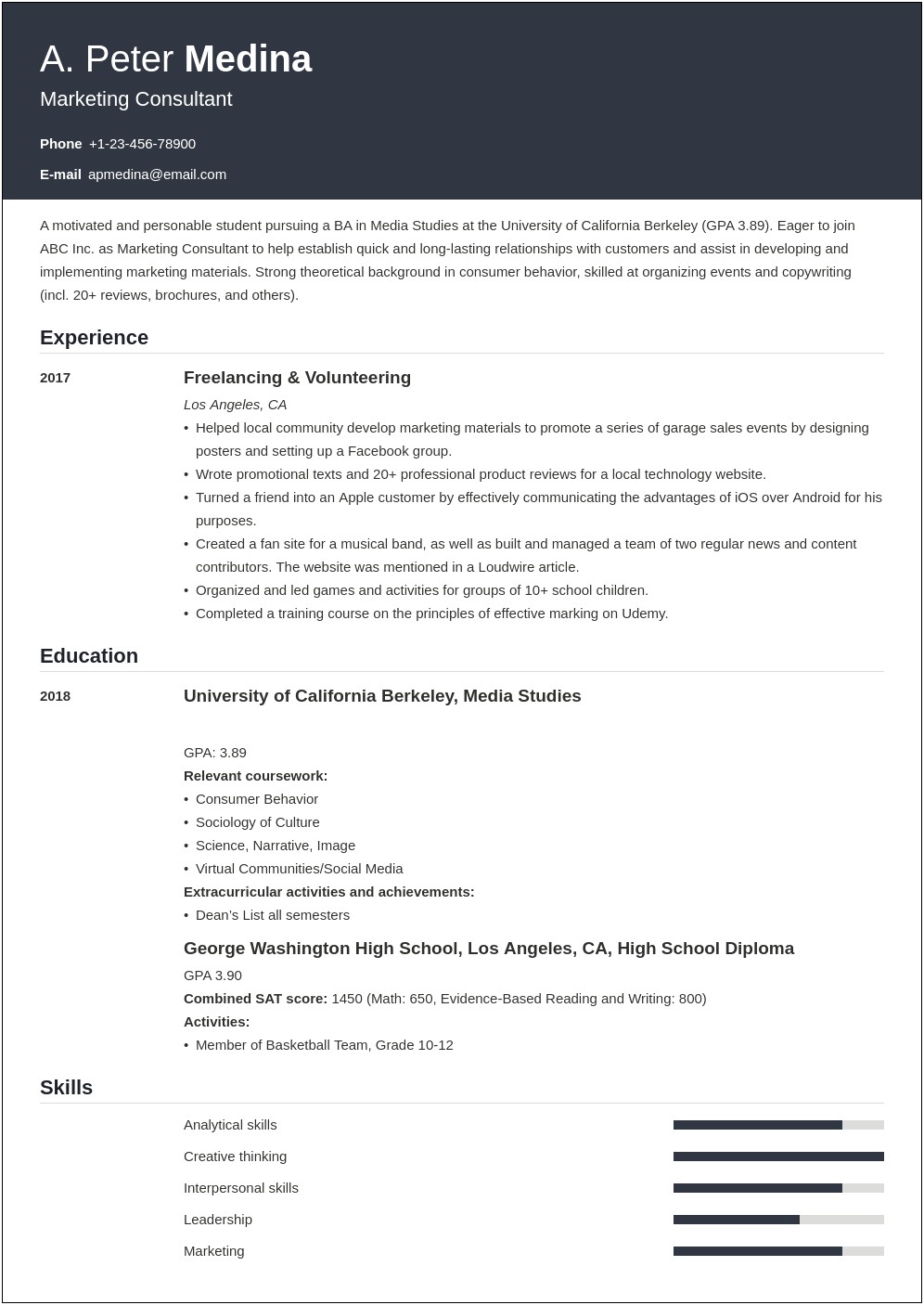 Sample Resume For Summer Job College Student
