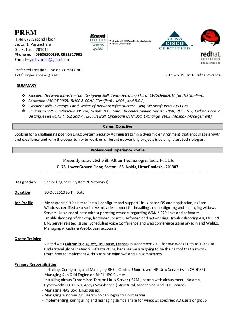 Sample Resume For System Administrator Pdf