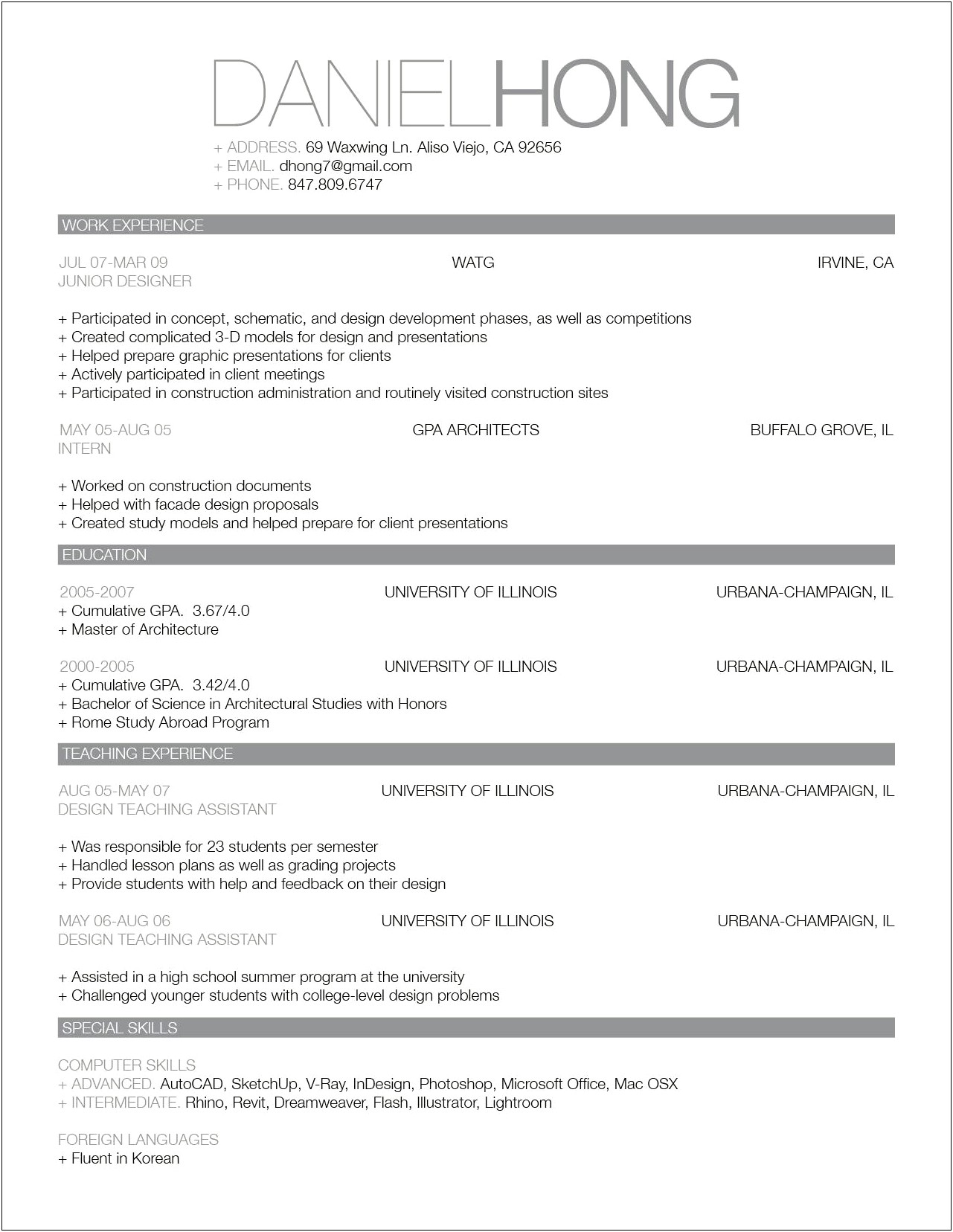 Sample Resume For Teachers In Singapore