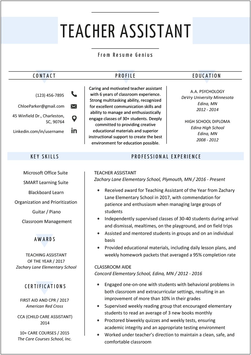 Sample Resume For Teachers With Experience