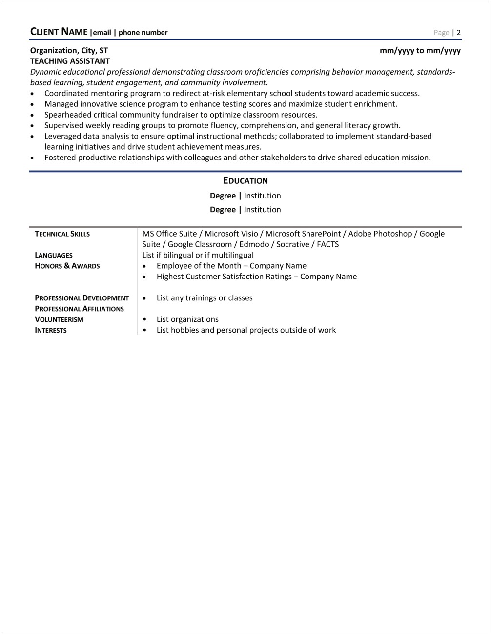 Sample Resume For Title 1 Teacher
