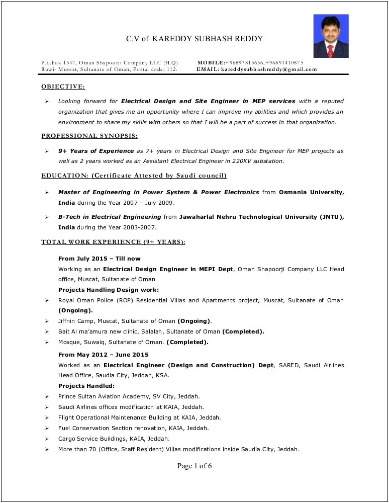 Sample Resume For Transmission Line Engineer