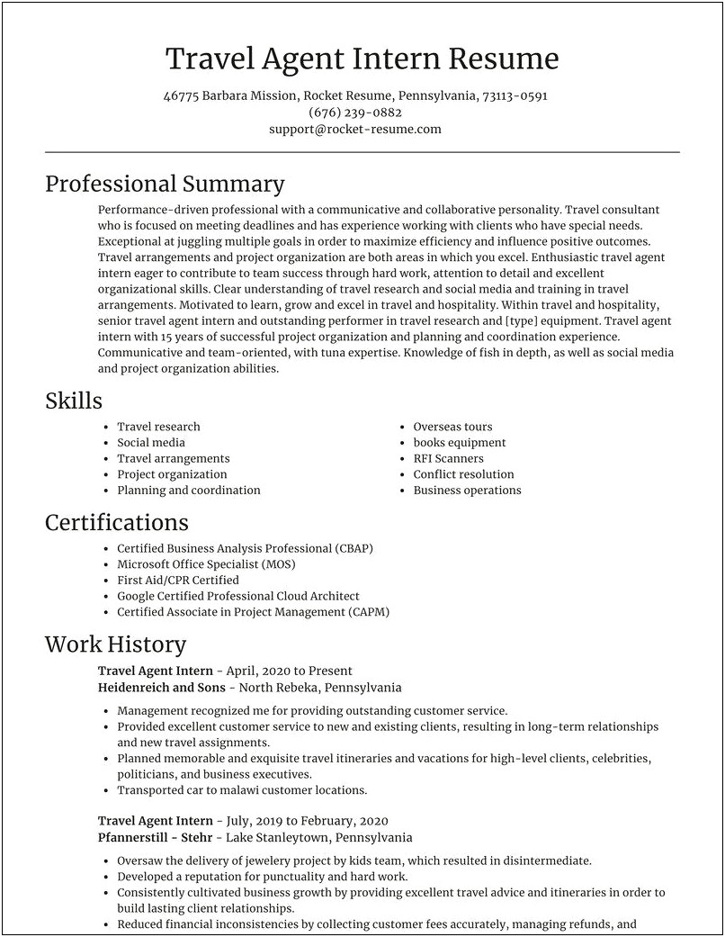 Sample Resume For Travel Sales Consultant