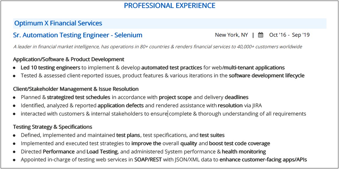 Sample Resume For Uft Automation Tester