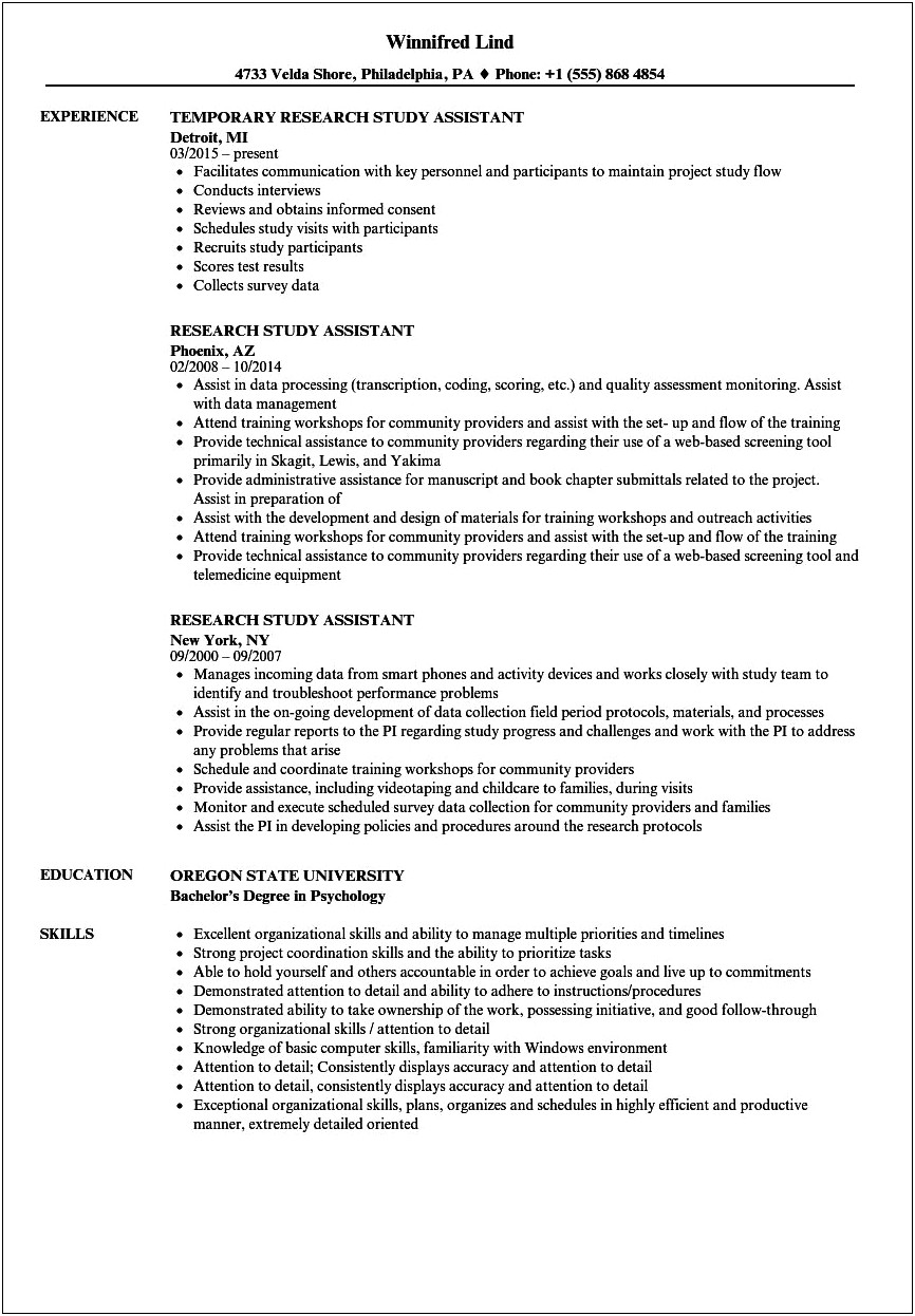 Sample Resume For Undergraduate Research Assistant