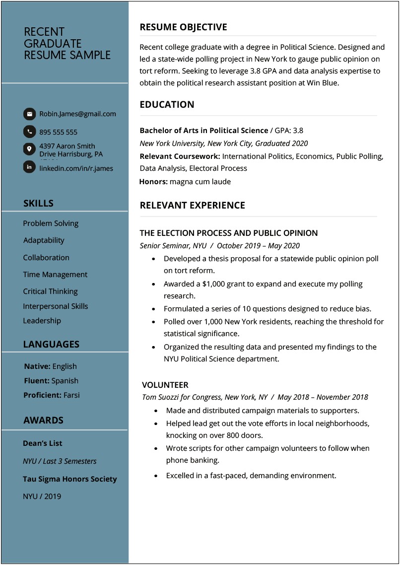 Sample Resume For Undergraduate Student With No Experience