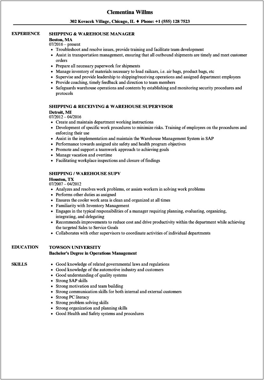 Sample Resume For Warehouse Shipping And Receiving