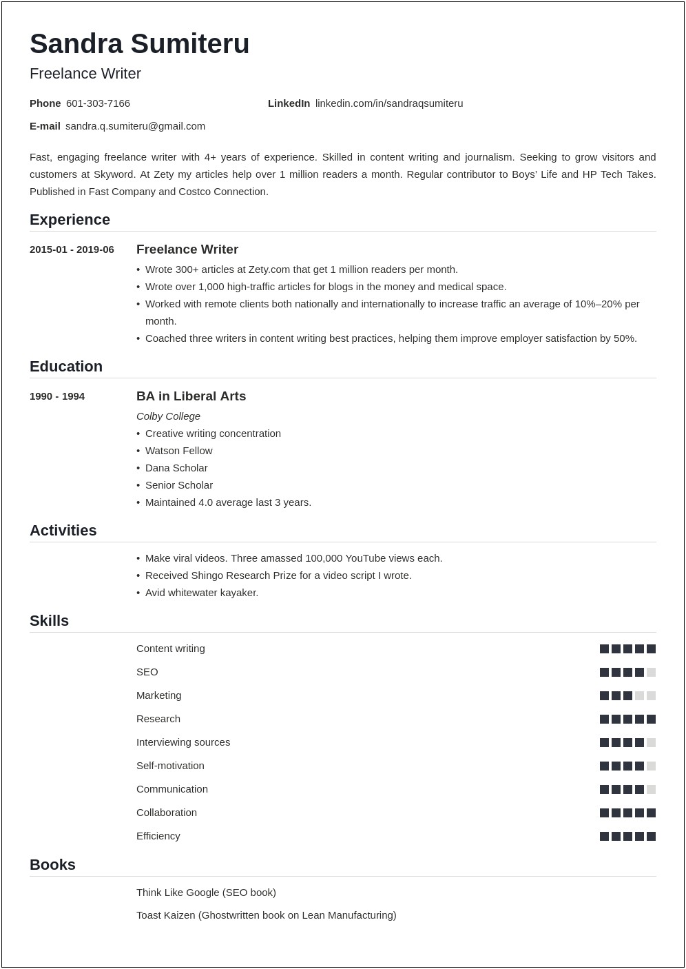 Sample Resume For Web Content Writer