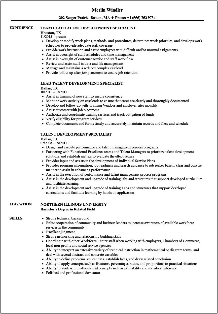 Sample Resume For Workforce Development Specialist