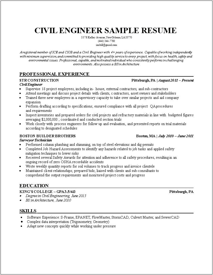 Sample Resume Format For Engineers Doc