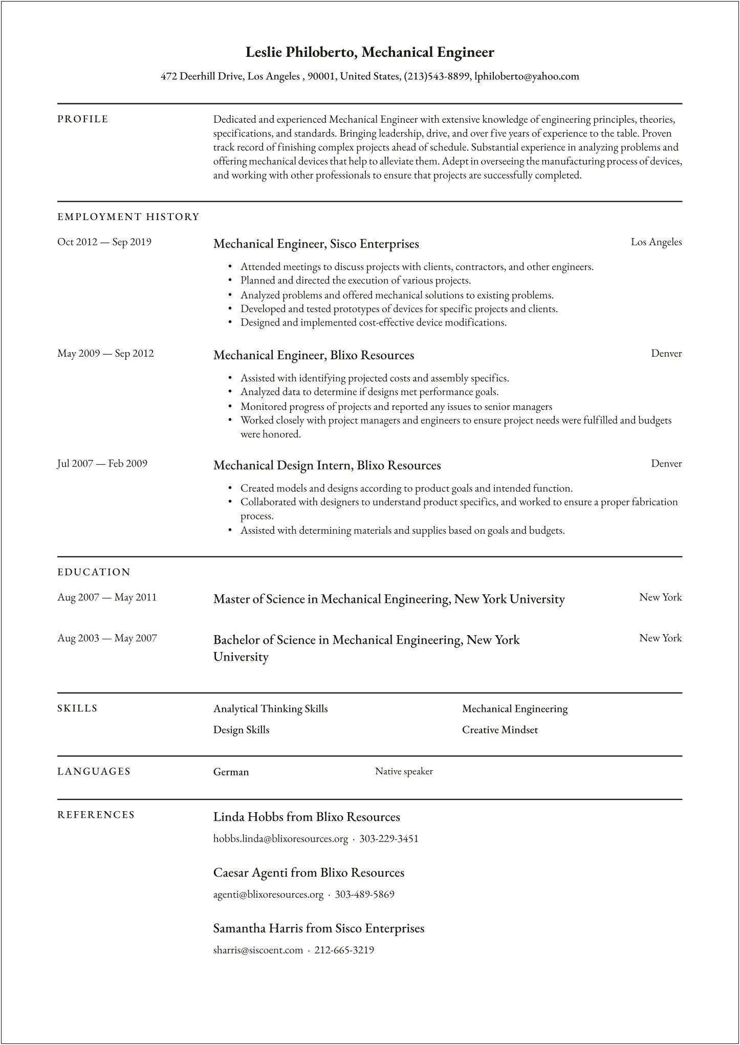 Sample Resume Format For Experienced Engineer