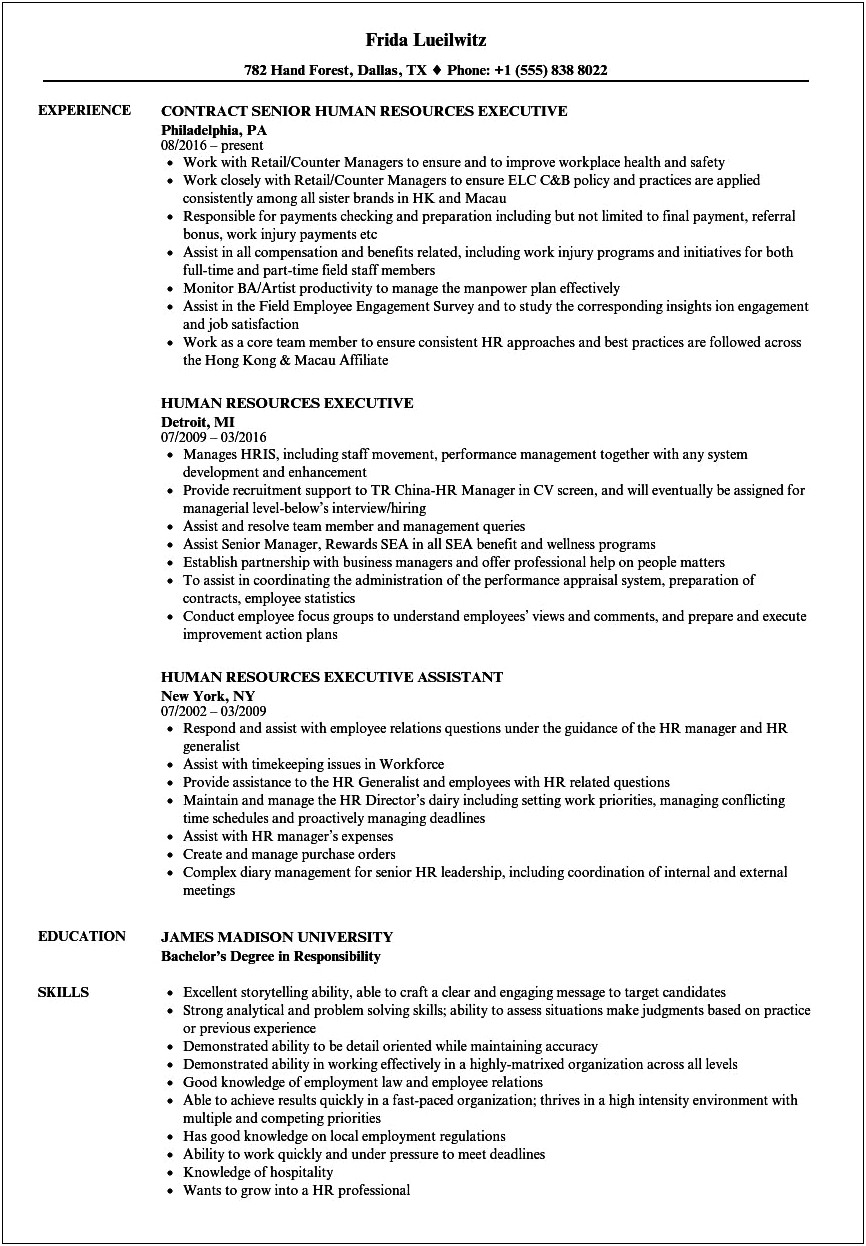 Sample Resume Format For Experienced Hr Executive